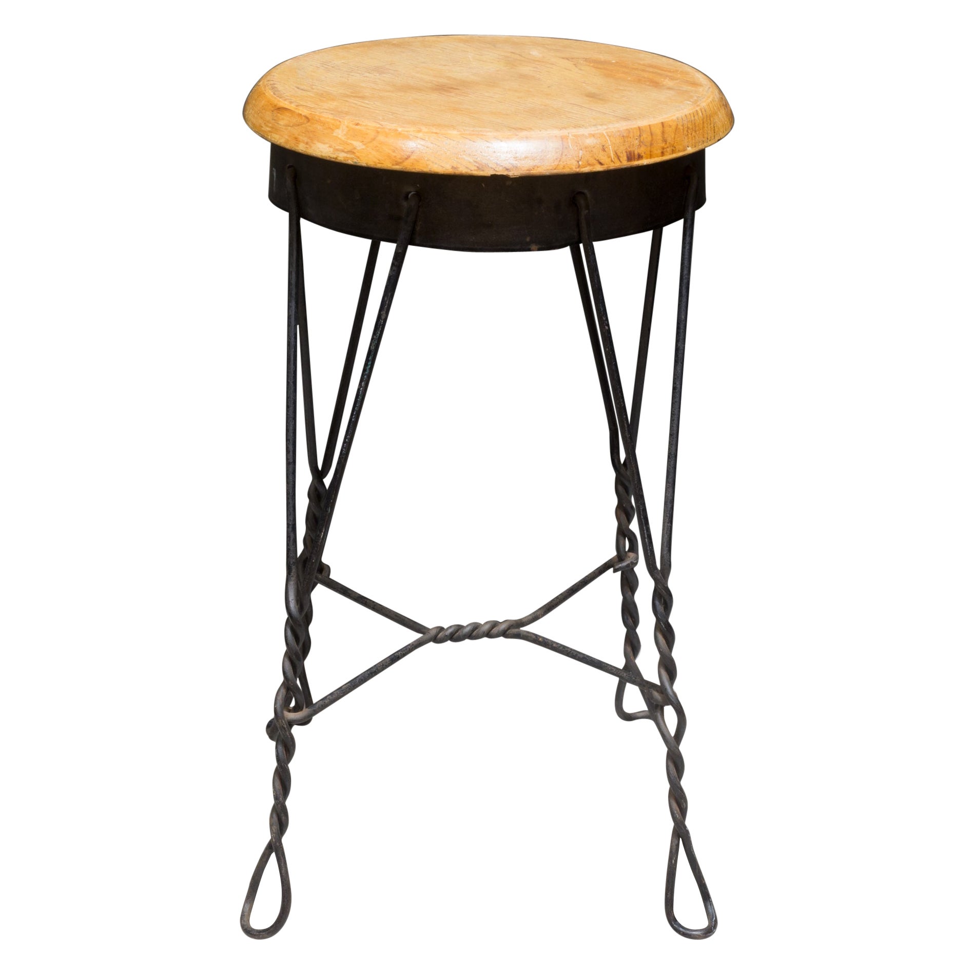 Early 20th C. Twisted Wire Fixed Small Stool, c.1940 For Sale