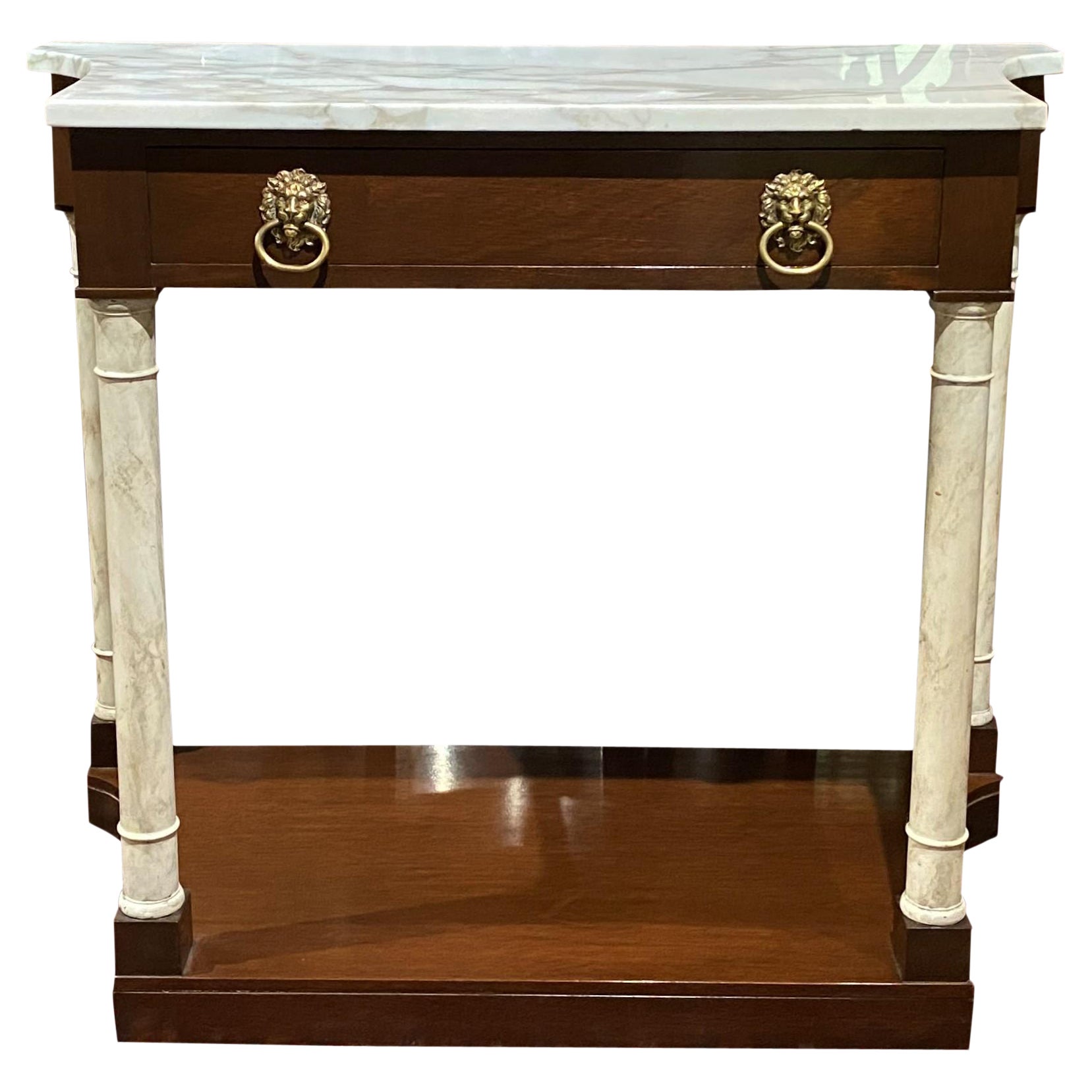 Kittinger Custom Marble Top Classical Style Mahogany Console with Pilasters For Sale