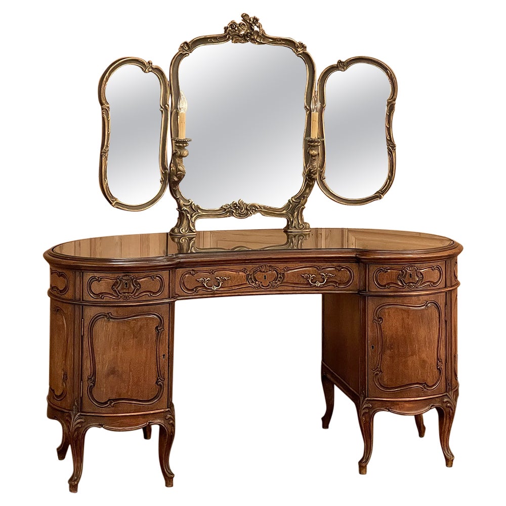19th Century Italian Rococo Vanity with TriPanel Mirror For Sale at