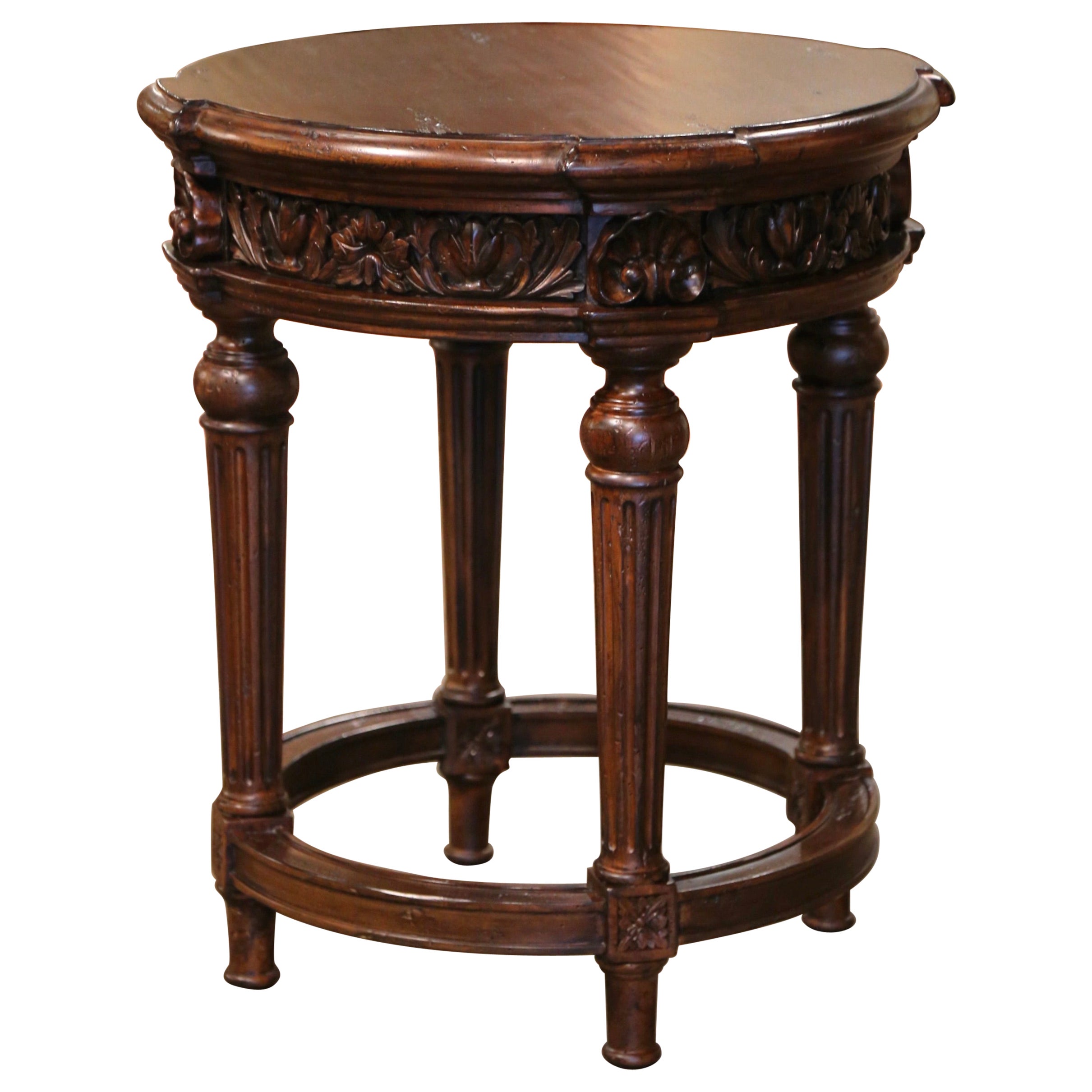 Vintage Louis XVI Style Carved Walnut Gueridon Side Table from Habersham For Sale