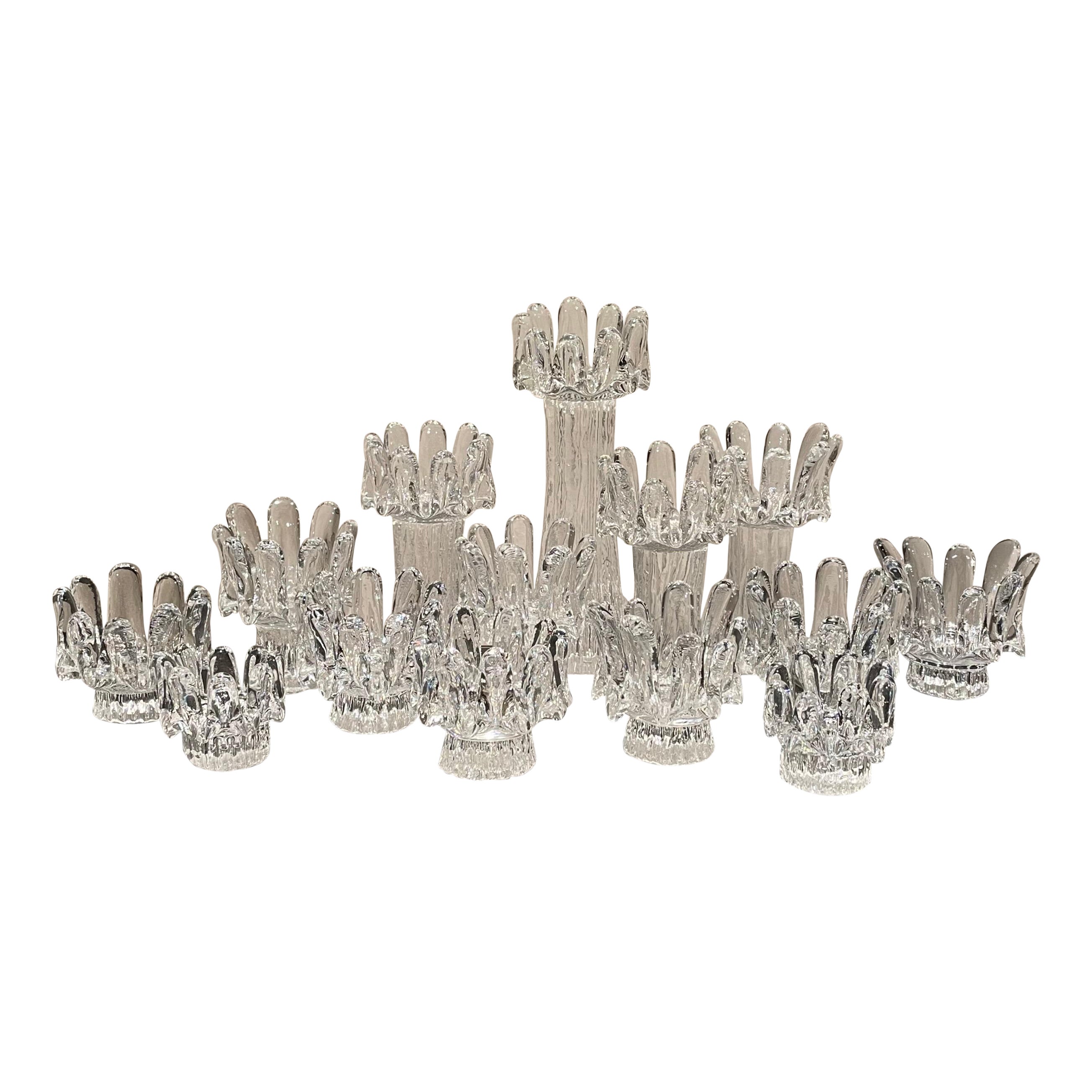 Swedish Sunflower Crystal Candlesticks Collection by Göran Wärff for Kosta Boda For Sale