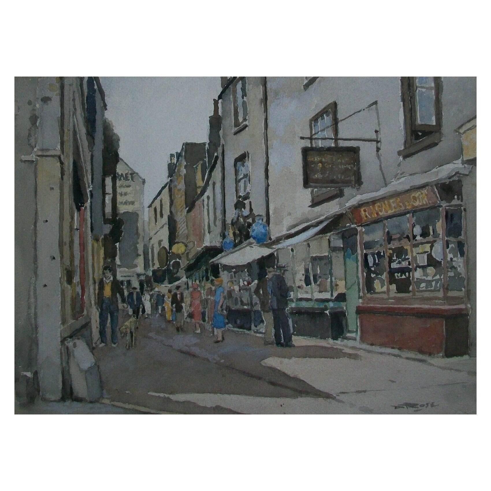 David Thomas Rose, « Bright Lanes », peinture à l'aquarelle, Royaume-Uni, vers les années 1940