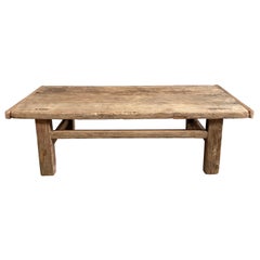 Vintage Elm Wood Coffee Table with Natural Patina