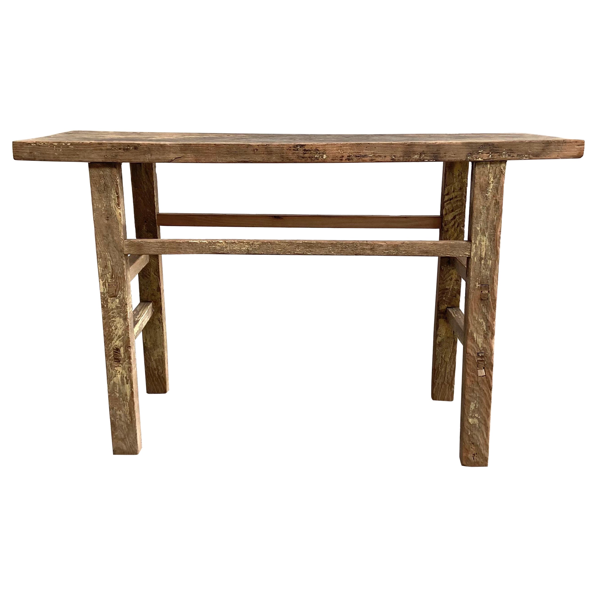 Vintage Natural Elm Wood Console Table at 1stDibs