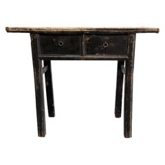Vintage Elm Wood Console Table with 2 Drawers