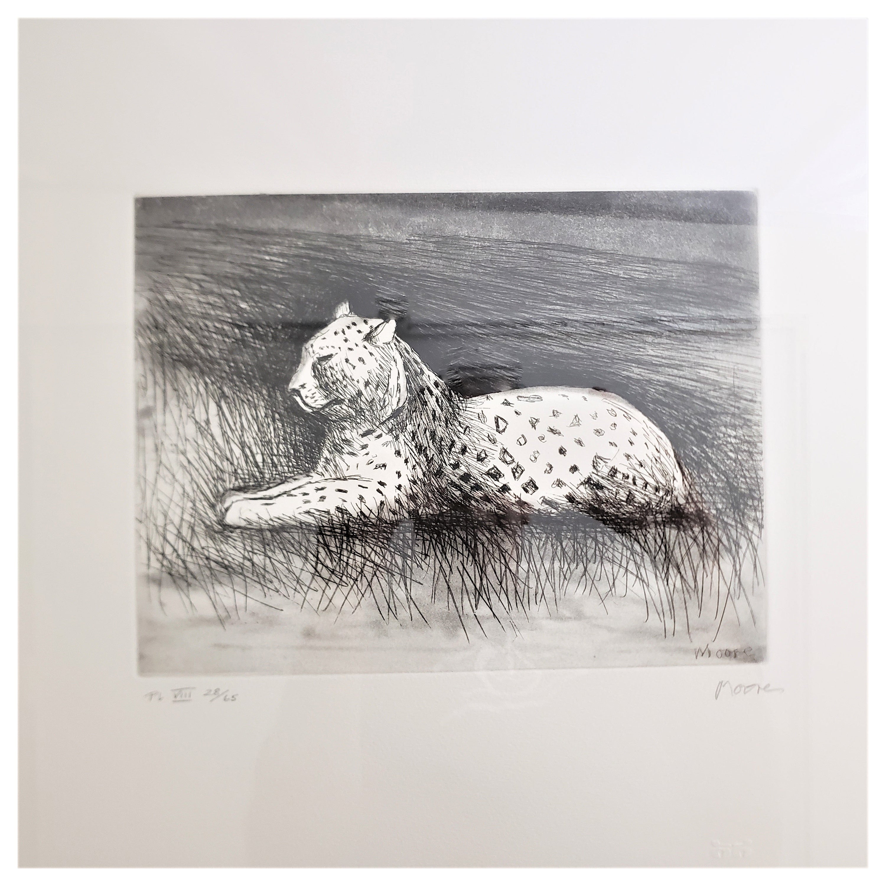 Henry Moore Signed Leopard Framed Lithograph from His Animals in the Zoo Series