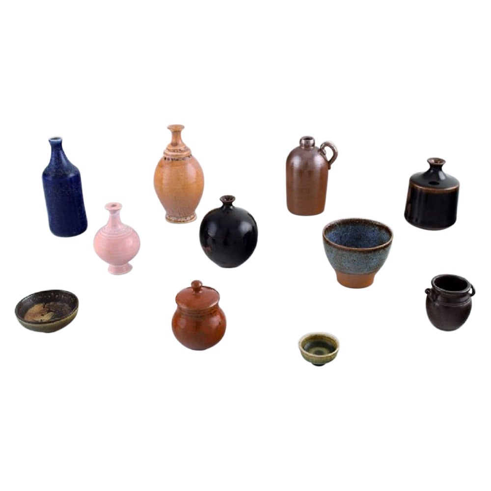 Enköping and Munk Keramik Among Others. Collection of 11 Miniature Vases For Sale