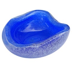 Retro Seguso Murano Cobalt Blue a Bollicine Pulegoso Italian Art Glass Bowl Vide-Poche