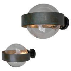 Pair of Scandinavian Glass Ball Wall lamps with Copper Patina Rims, 1950's