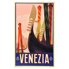 Original Vintage ENIT Travel Poster Venezia Venice Italy Grand Canal Gondola Art