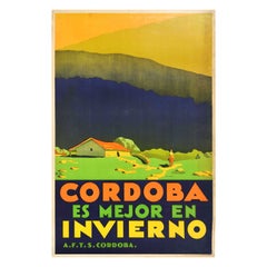 Original Vintage Poster Cordoba Argentina Sierras Chicas Hills Winter Travel Art