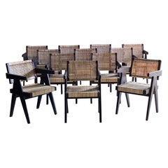 Vintage Pierre Jeanneret ‘Black’ Dining Chairs Set of 12 Certificate by Jacques Dworczak