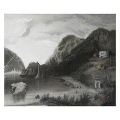 Mid-19th Century Hudson River School, 'River View'. Chalk on Paper