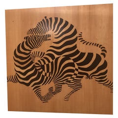 Vintage Amaizing Marquetry Optical Zebras, 1950, France, Material: Wood