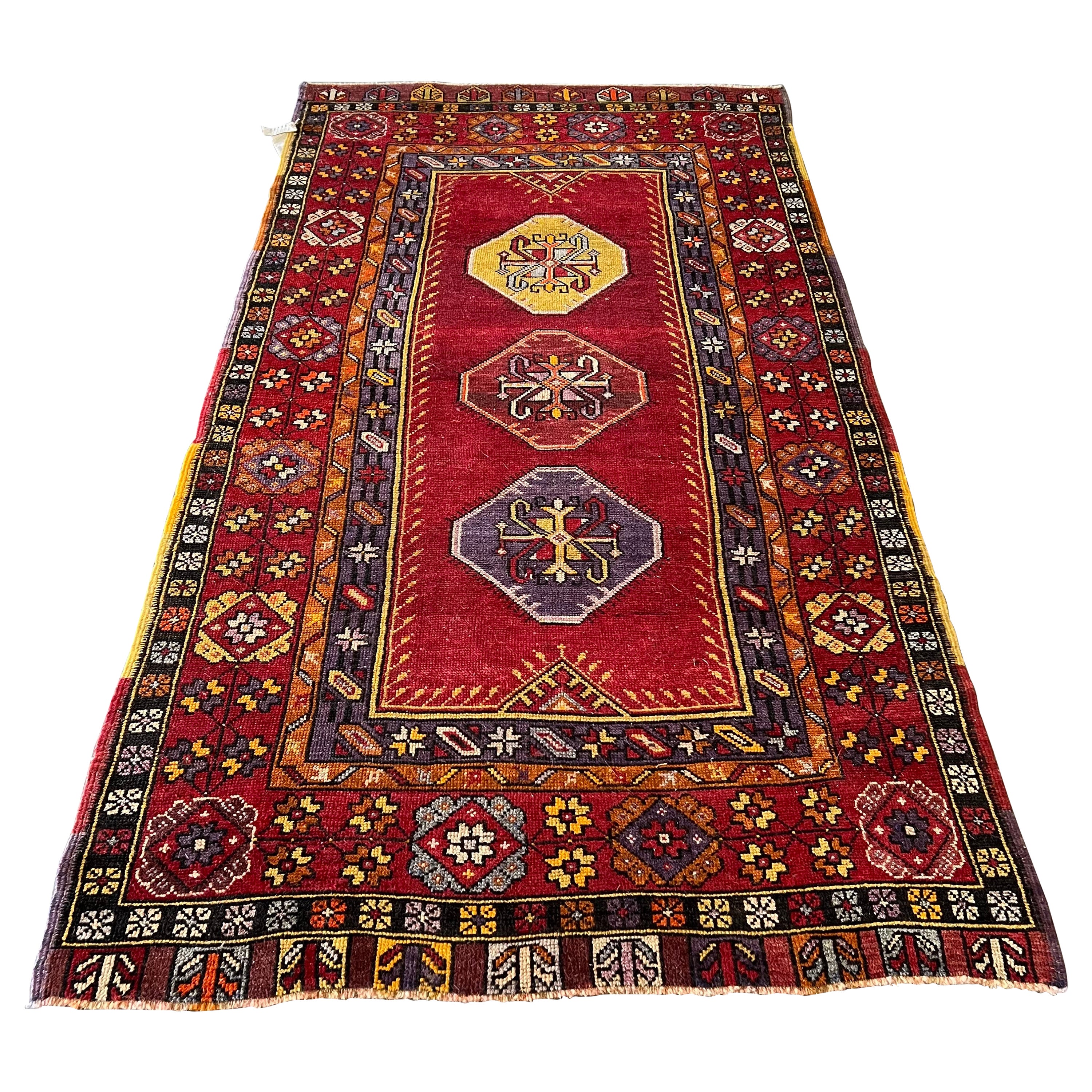 Vintage Turkish Anatolian Rug, Reds and Purples For Sale