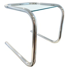 1960's Tubular Chrome Side Table with Glass Inset in the Style of Marcel Breuer