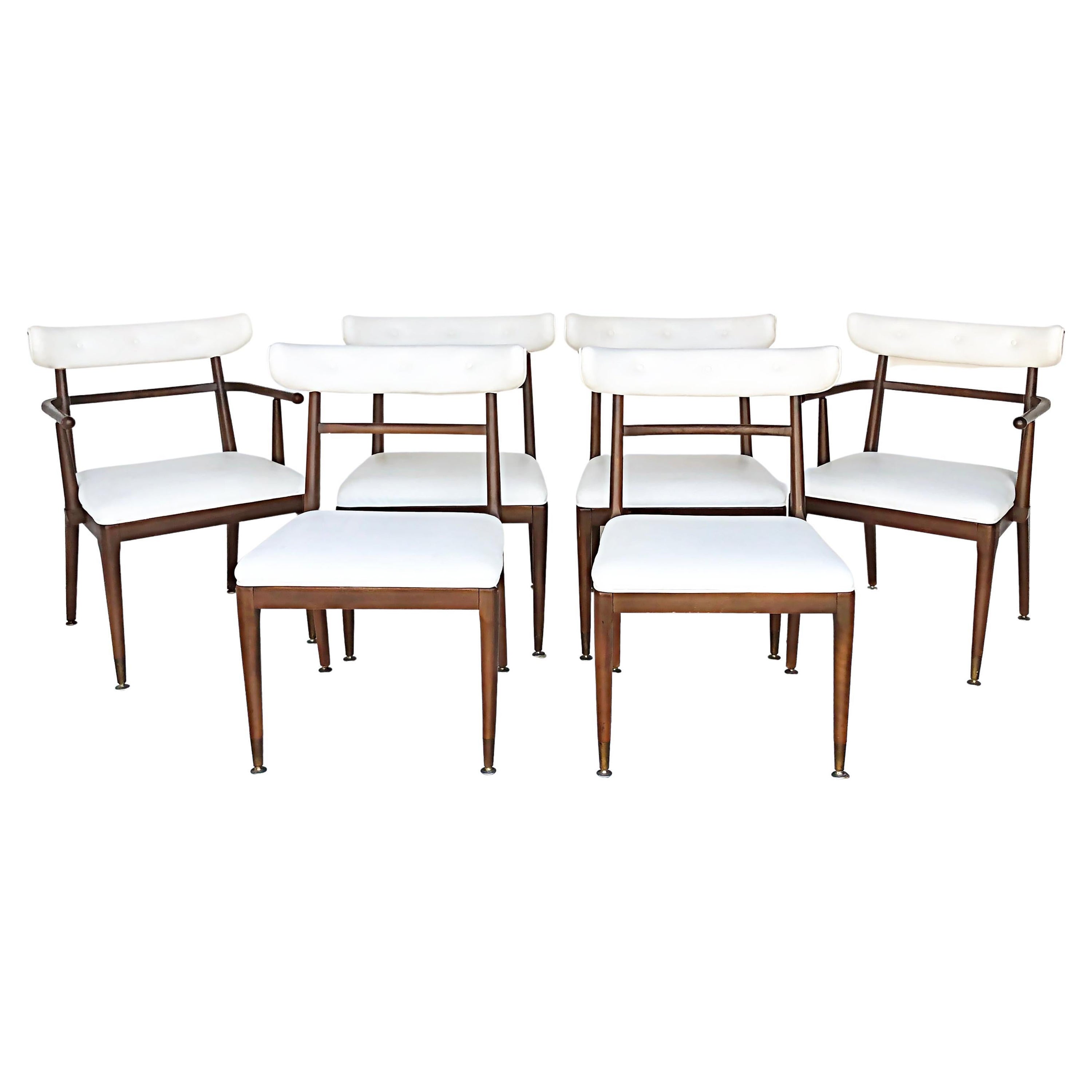 American Mid-Century Modernist Dining Chairs, Set of 6, 2 Arms, 4 Sides For Sale