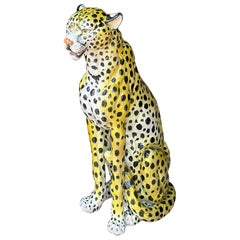 Monumental Hollywood Regency Italian Terracotta Leopard