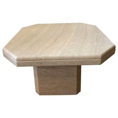 Vintage Italian Travertine Side Table with Pedestal Base