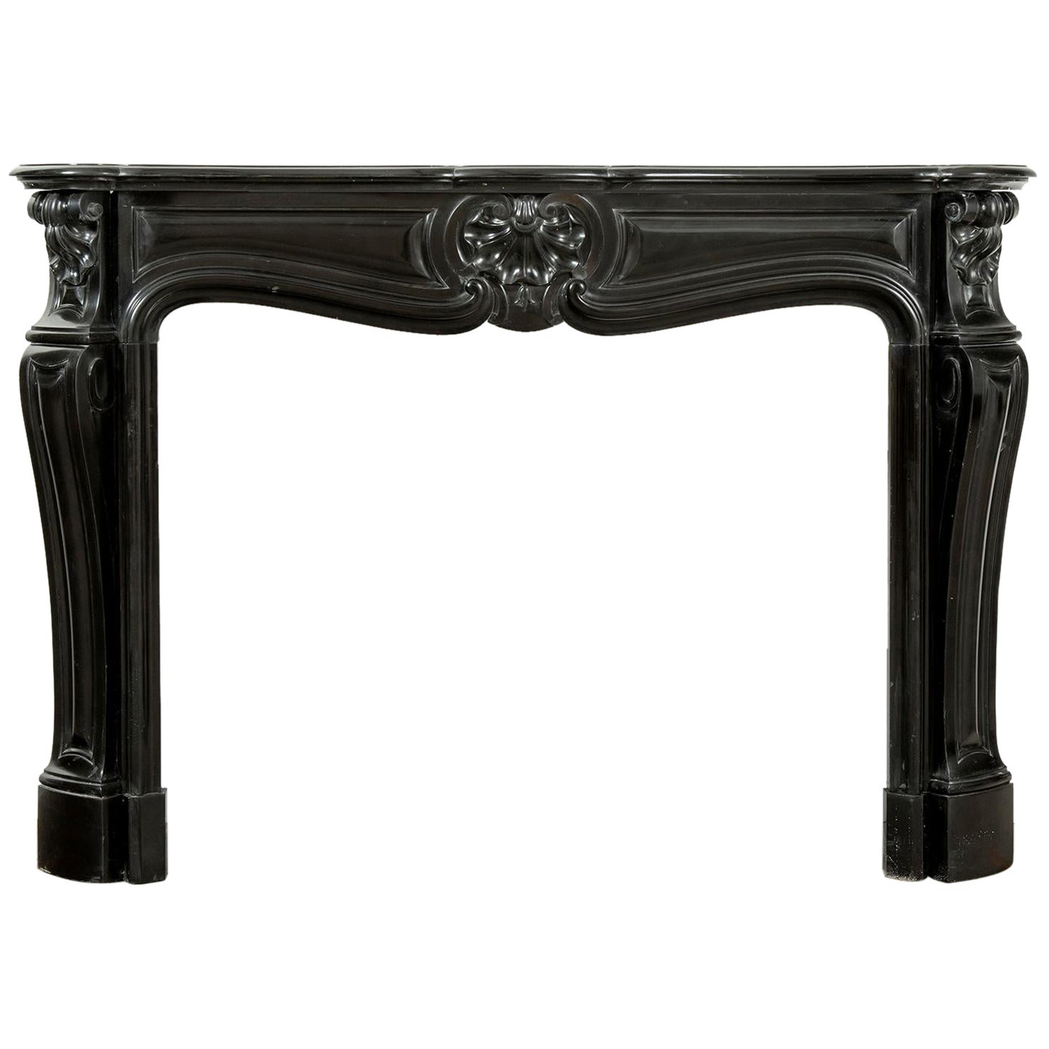 Black Marble Louis XV Fireplace Mantel, 19th Century For Sale