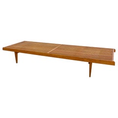 Extra Large Vintage Oak Mid-Century Modern Slat Bench