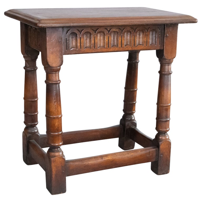 19th Century English Carved Oak Pegged Joint Stool Side Table For Sale ...