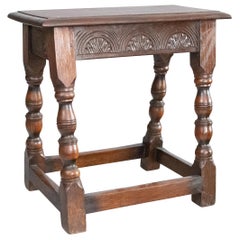 19th Century English Carved Oak Pegged Joint Stool Side Table