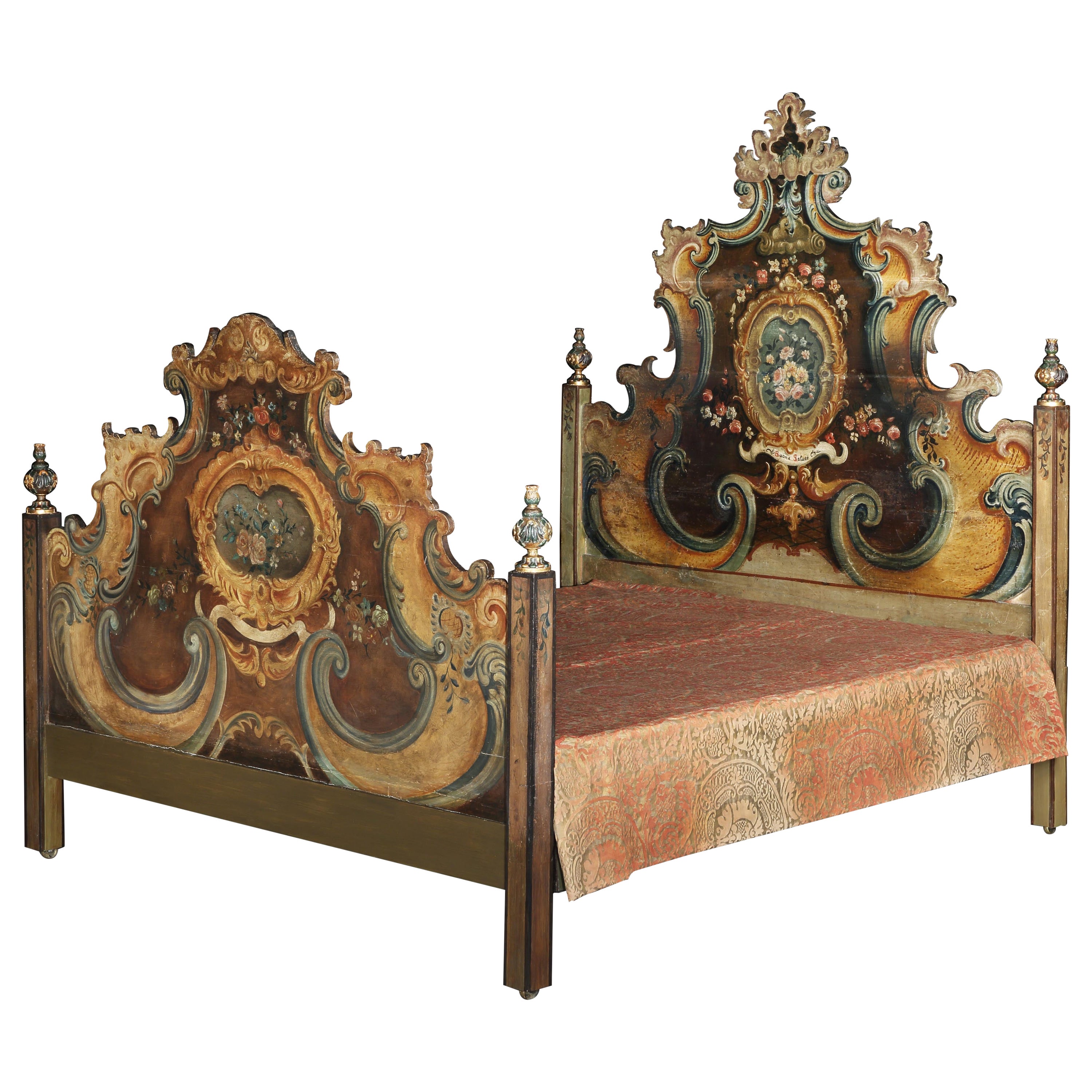 Bett venezianisch bemalt Trompe-L'œil Barock Fortuny Superking Matratze im Angebot