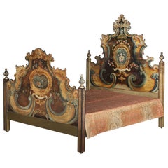 Antique Bed Venetian Painted Trompe-L’œil Baroque Fortuny Superking Mattress