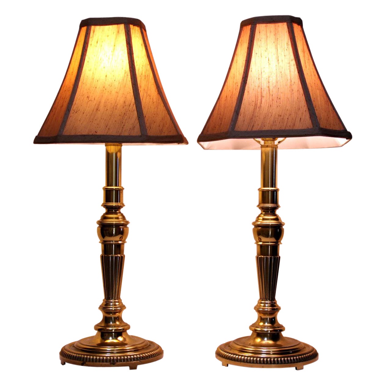 Stiffel Buffet or Console Brass Vintage Pair of Table Lamps with Shades