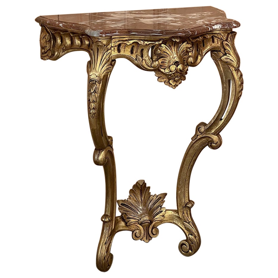 19th Century French Louis XV Giltwood Marble Top Console For Sale
