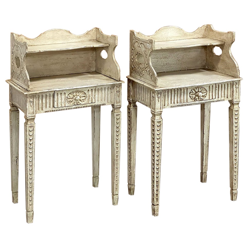 Pair 19th Century Country French Louis XVI Painted Nightstands