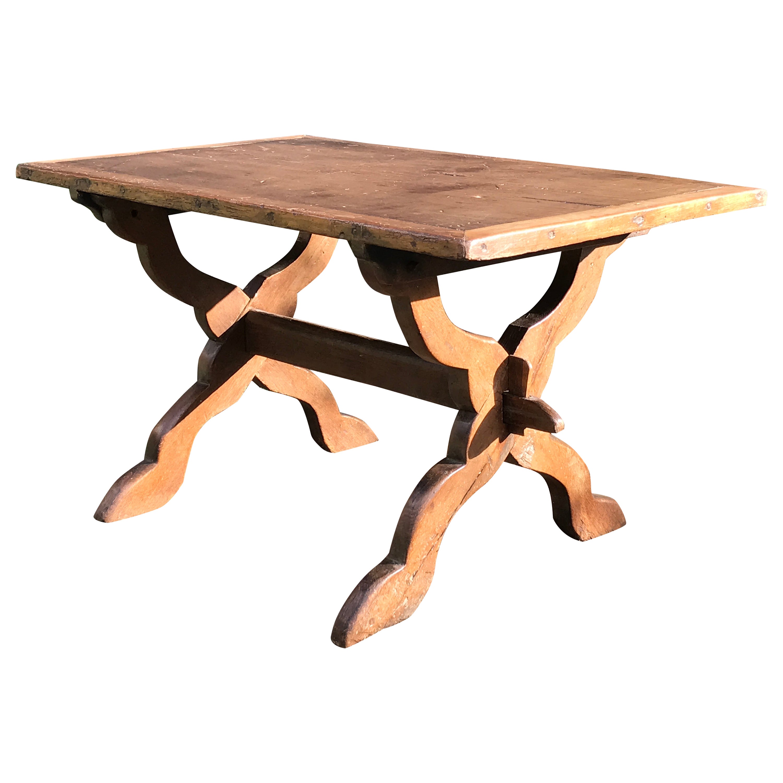 Table Centre Dining Library Dismantable X Trestles Oak Fruitwood For Sale