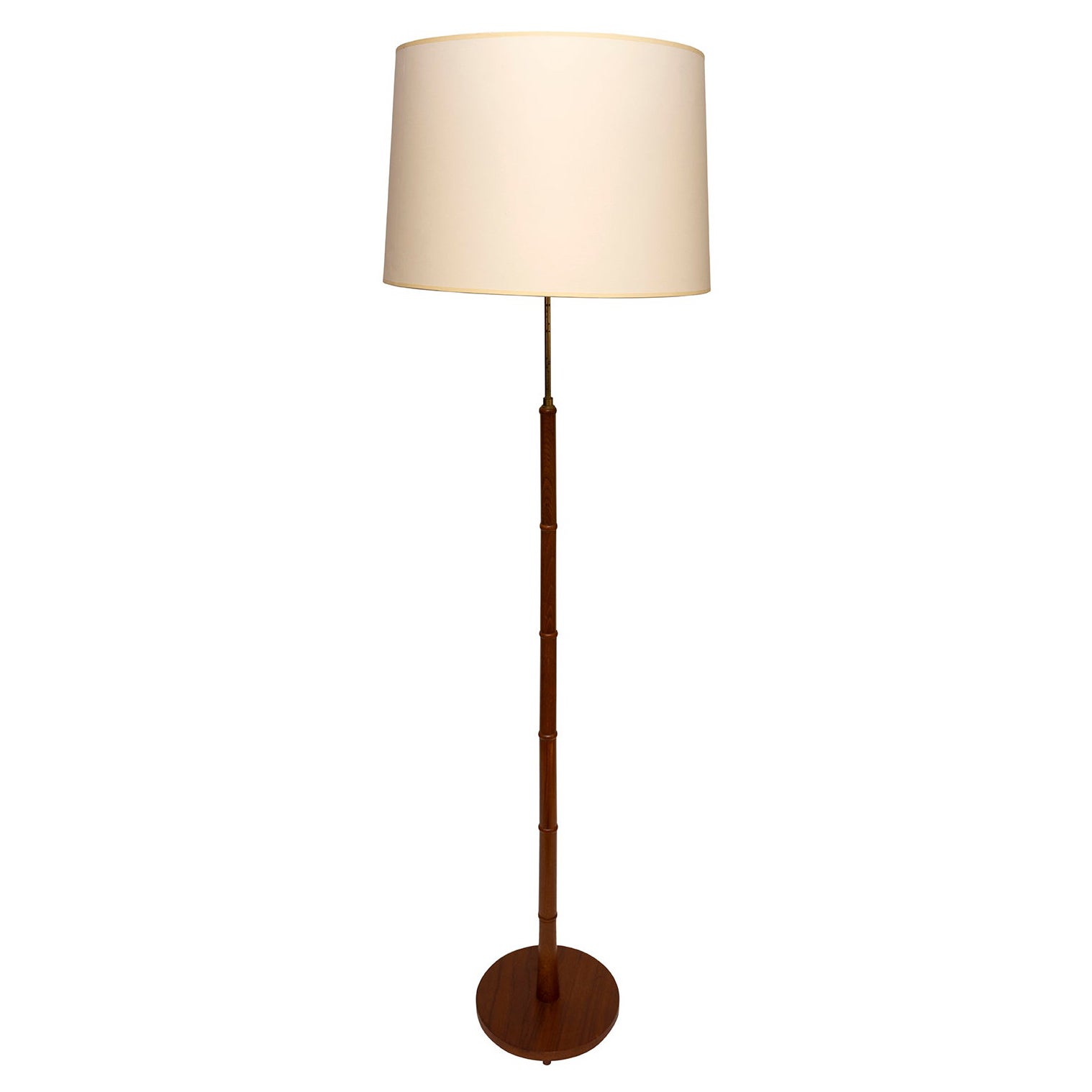Lamp Floor Standing Vintage Chestnut Brown Suede Original Vellum Shade 5ft3.5"H For Sale