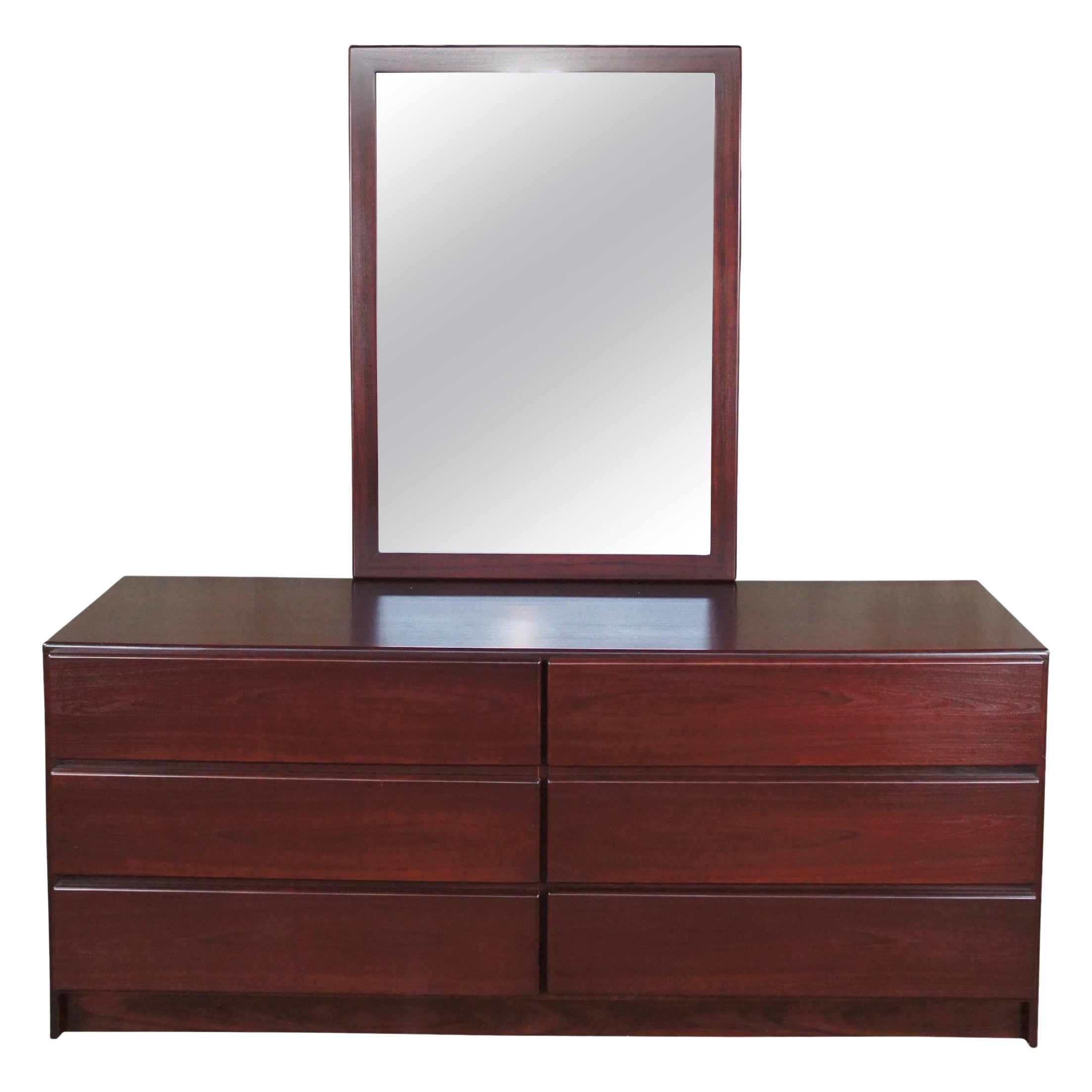 Vintage Mobican Rosewood Danish Mid-Century Modern Style Double Dresser + Mirror For Sale