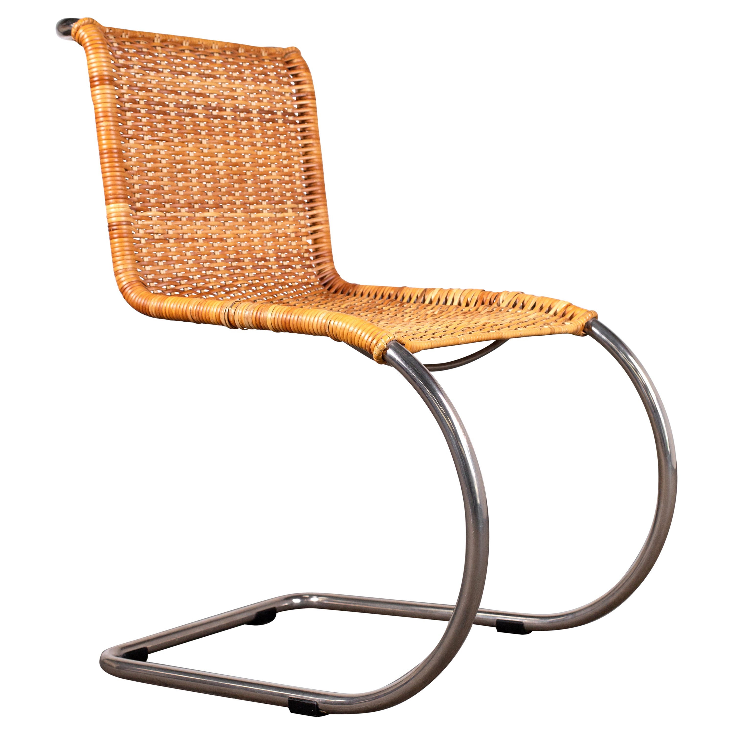Rattan MR Chair by Mies Van Der Rohe, Rare Elegant Tecta Variant For Sale