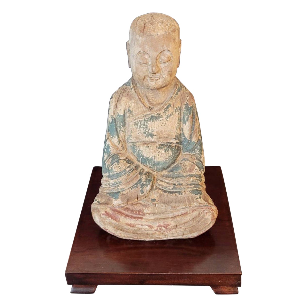 Early 20th Century Antique Chinese Wood Carved Buddha Statue For Sale