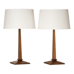 Pair of Minimalist Wood Table Lamps - France 1970's