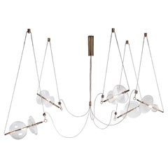 Trapezi Five Lights Aged Brass Contemporary Pendant / Chandelier, Blown Glass