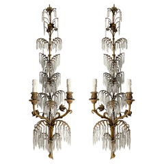 Antique Bronze and Crystal Sconces by E. F. Caldwell