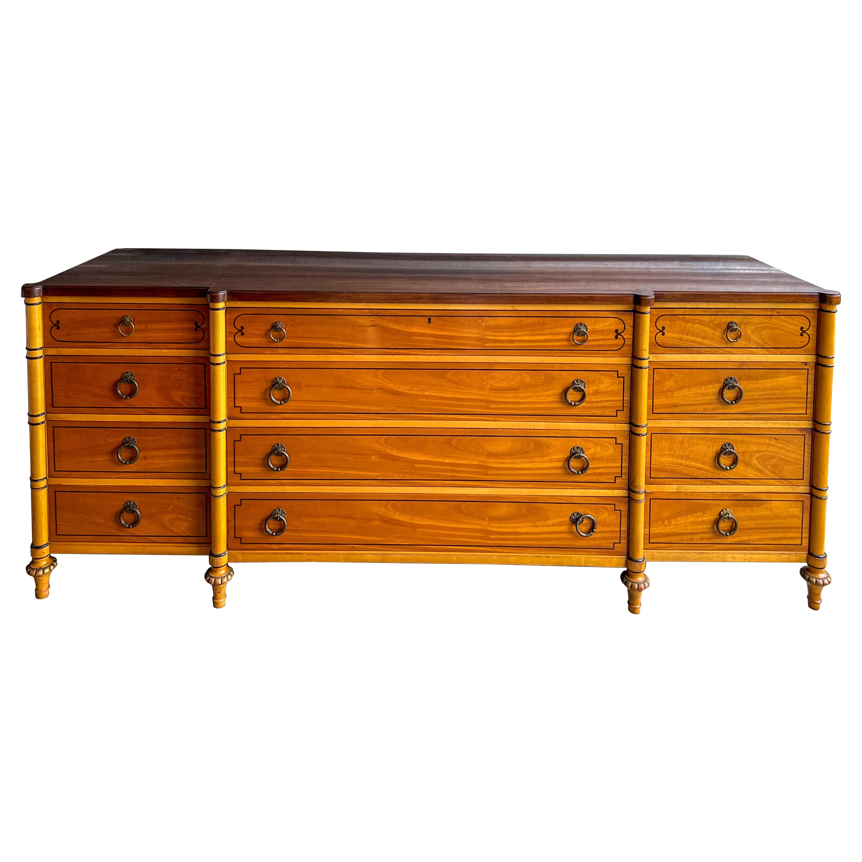 1940s French Regency Style Faux Bamboo Inspired Maple Chest of Drawers