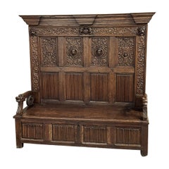 Grand 19th Century Flemish Renaissance Hall Bench