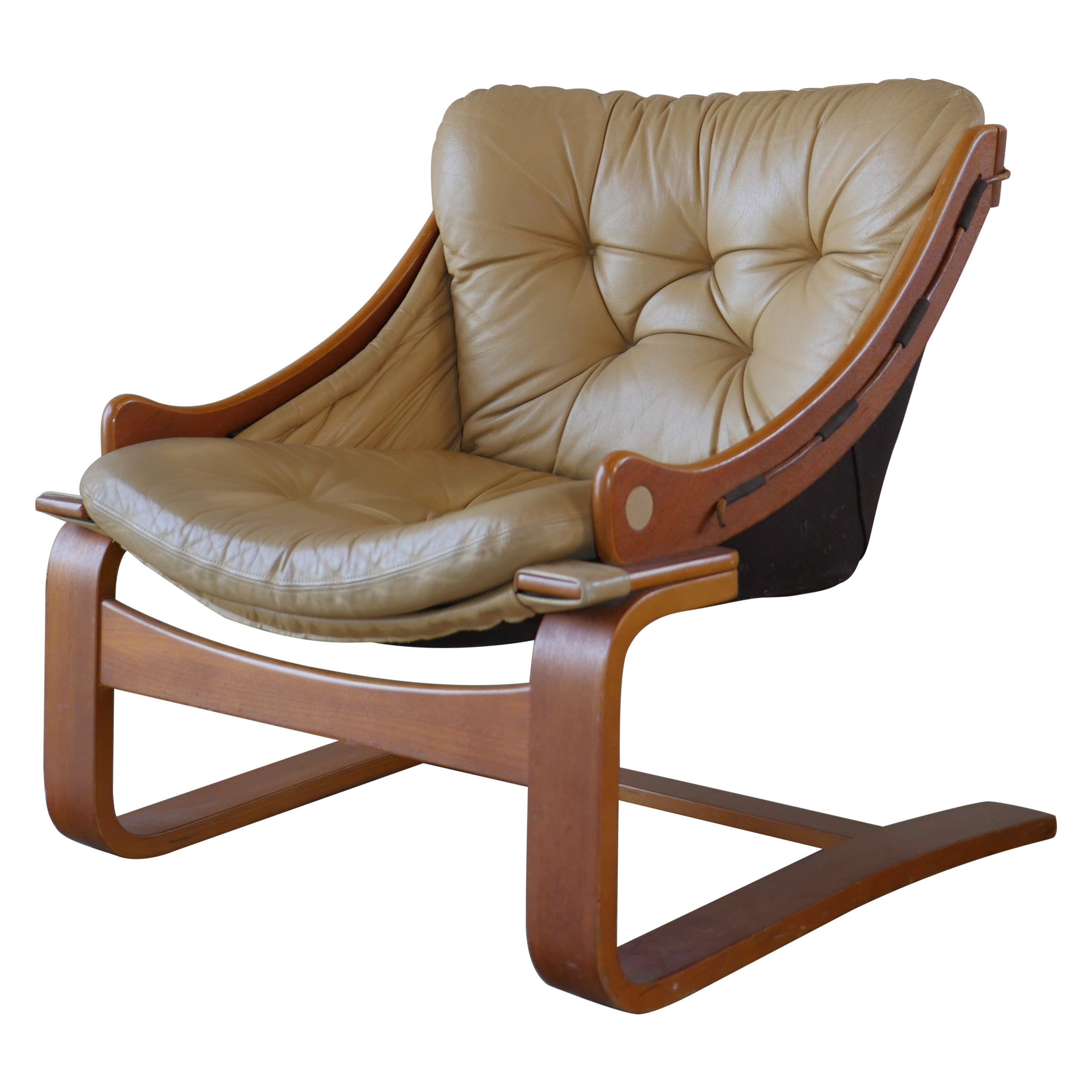 1970s, Scandinavian Bentwood Cantilevered Leather Lounge Chair