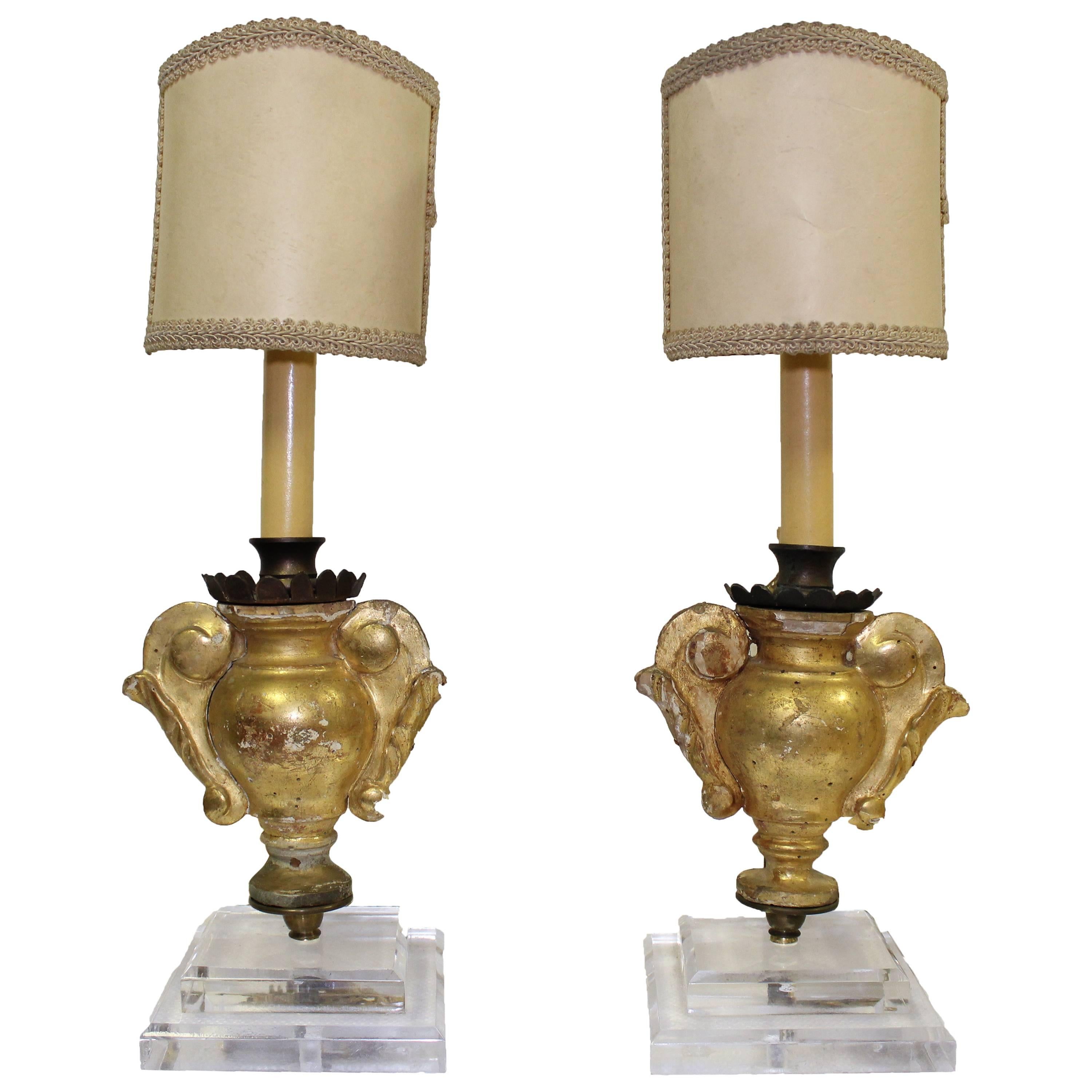 Pair of 18th Century Gilded French Fragments Converted to Lamps