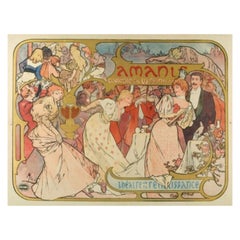 Mucha, Les Amants, Affiche vintage originale Art Nouveau Belle Époque, 1895