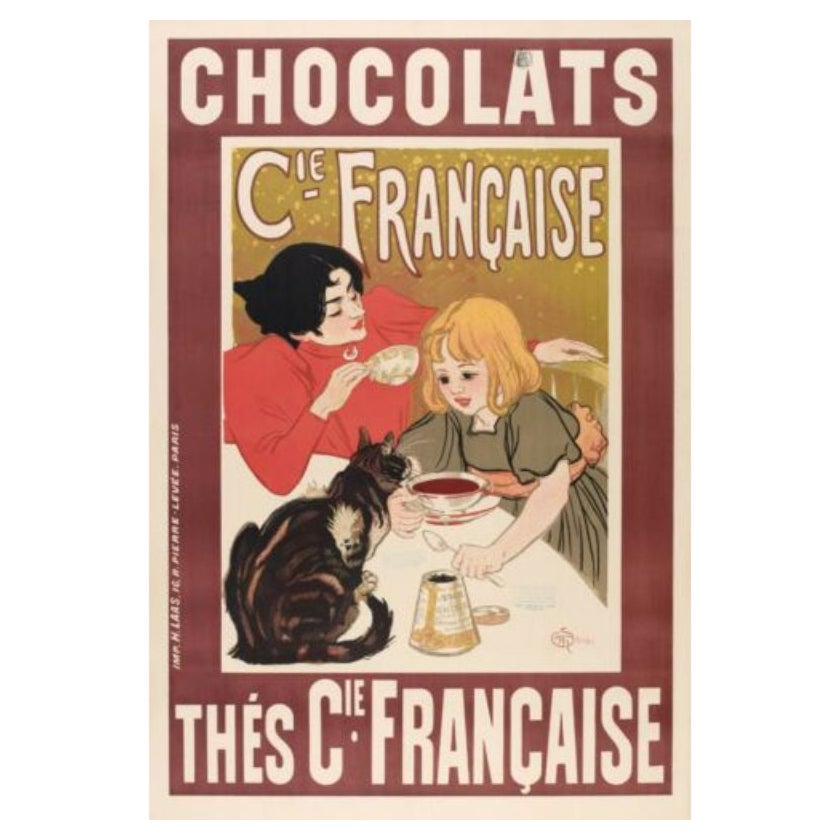 Steinlen, Unique Vintage Poster, Coffee Chocolate Tea, Mother Daughter Cat, 1895 For Sale