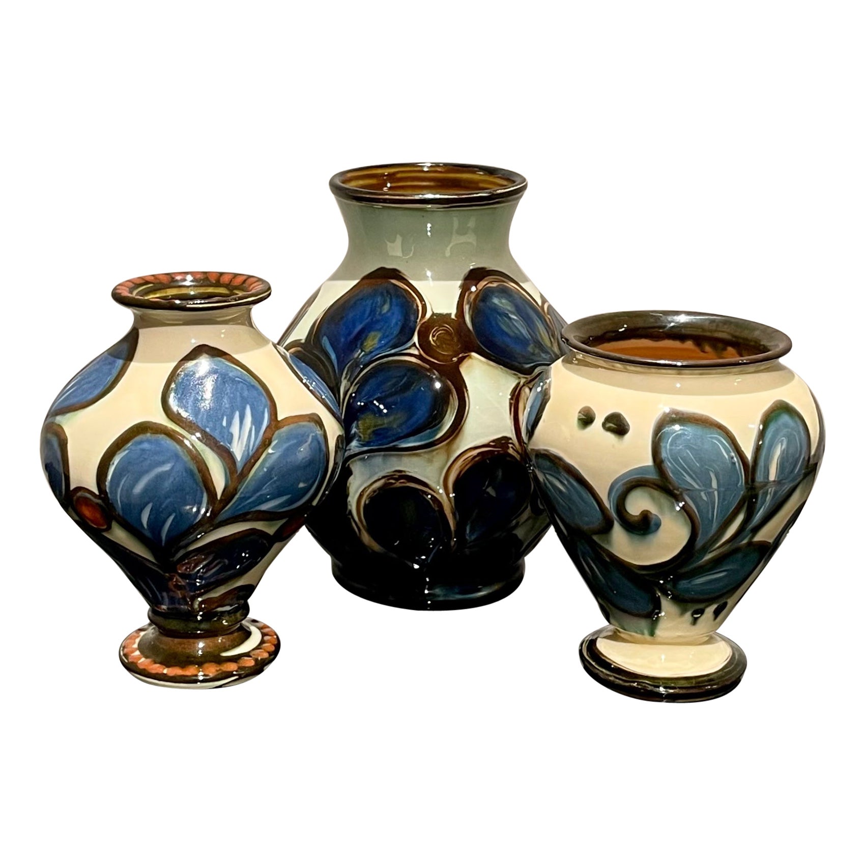Danish Herman Kähler Ceramic Vase Collection from the 1920s in a Set of Three