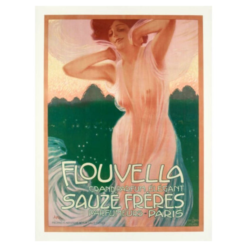 Metlicovitz, Original Poster, Flouvella, Sauze Perfume Paris, Naked Woman, 1910 For Sale