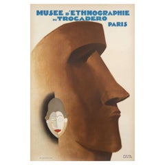 Affiche Art Déco originale de Paul Colin, Art océanique africain, Masque Punu, Moai, 1930