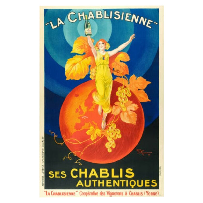 Henry Le Monnier, Affiche originale sur le vin vintage, La Chablisienne, Bourgogne, 1926 en vente